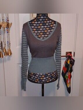 Vintage french y2k blue and brown Jacob  Connexion striped sweater